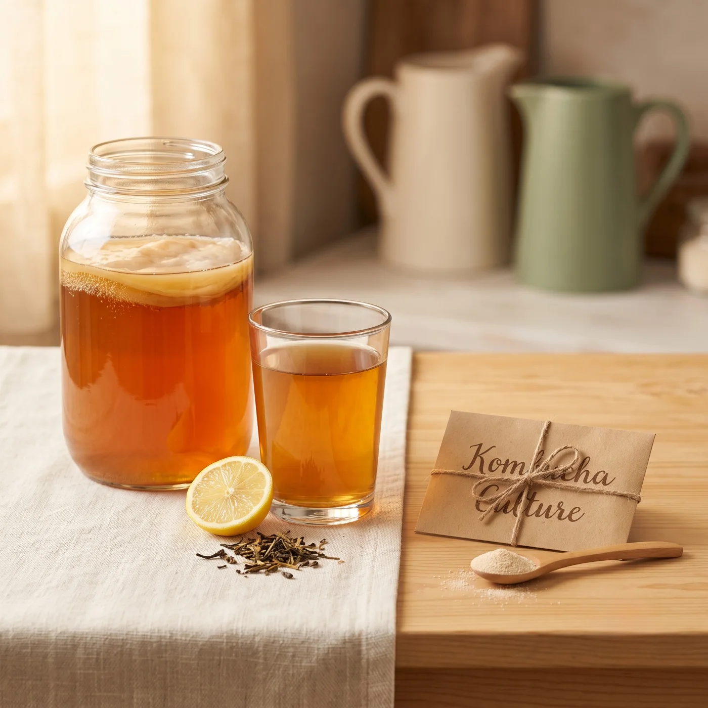Kombucha ve sklenici